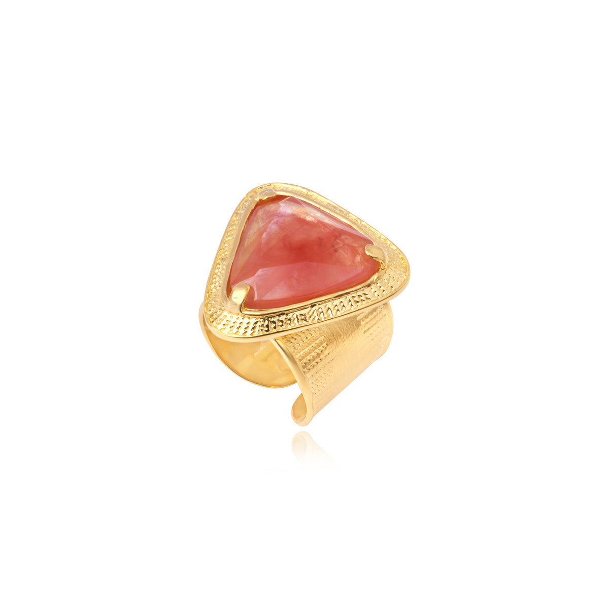 Bague ajustable large Bysance en métal doré et cabochon triangulaire - rose Rose