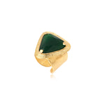 Bague ajustable large Bysance en métal doré et cabochon triangulaire - vert Vert