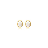 Boucles d'oreilles tige Océane en métal doré et nacre ovale - blanc Blanc