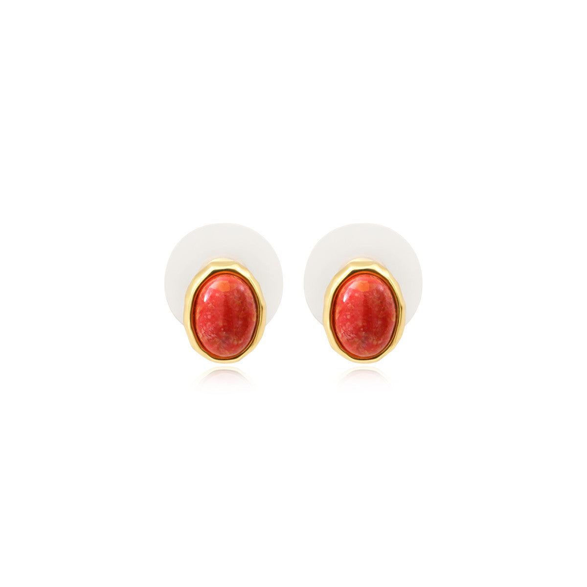 Boucles d'oreilles tige Océane en métal doré et cabochon ovale en bambou des mers composite - corail Corail