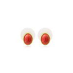 Boucles d'oreilles tige Océane en métal doré et cabochon ovale en bambou des mers composite - corail Corail