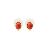 Boucles d'oreilles tige Océane en métal doré et cabochon ovale en bambou des mers composite - corail Corail