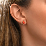 Boucles d'oreilles tige Océane en métal doré et cabochon ovale en bambou des mers composite - corail Corail