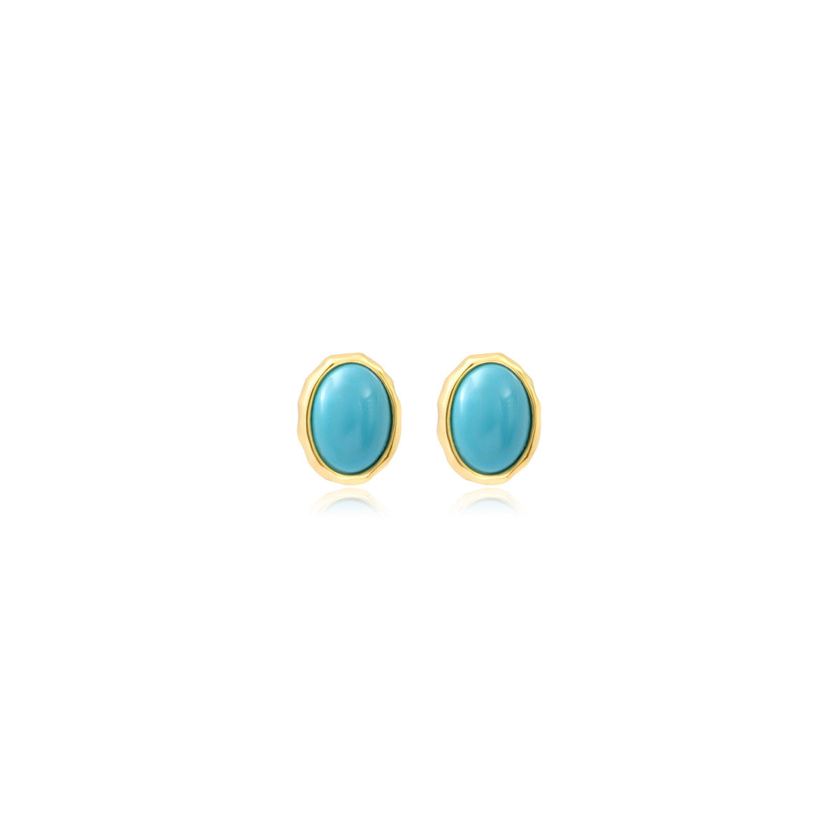 Boucles d'oreilles tige Océane en métal doré et cabochon ovale en turquoise composite - turquoise Turquoise