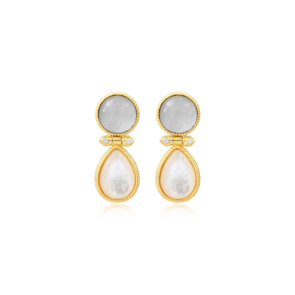 Boucles d'oreilles tige Océane en métal doré, acrylique et nacre - blanc Blanc
