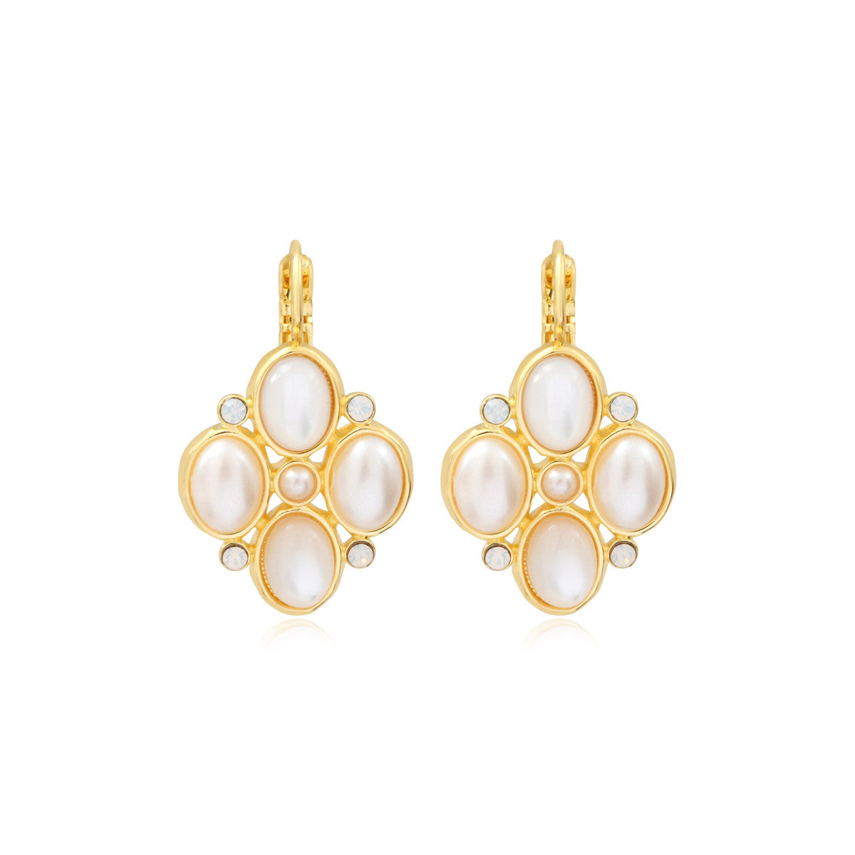 Boucles d'oreilles dormeuses Océane en métal doré, nacre et strass - blanc Blanc
