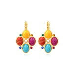 Boucles d'oreilles dormeuses Océane en métal doré, cabochons et strass multicolores - multi Multi