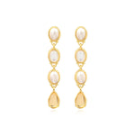 Boucles d'oreilles tige longues Océane en métal doré, nacre et cabochons - blanc Blanc