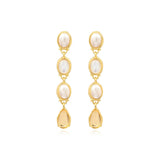 Boucles d'oreilles tige longues Océane en métal doré, nacre et cabochons - blanc Blanc