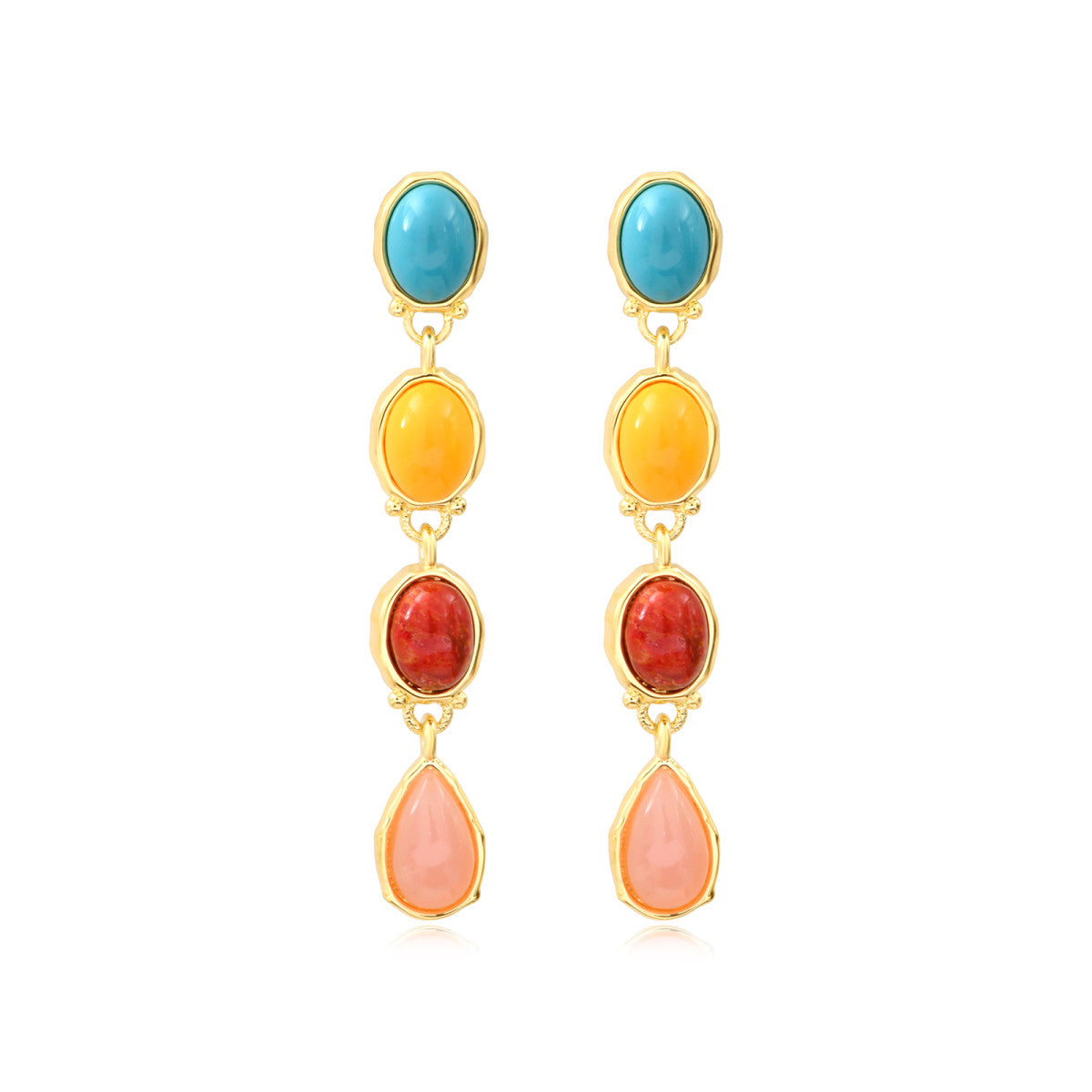 Boucles d'oreilles tige longues Océane en métal doré et cabochons multicolores - multi Multi