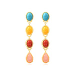 Boucles d'oreilles tige longues Océane en métal doré et cabochons multicolores - multi Multi