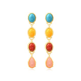Boucles d'oreilles tige longues Océane en métal doré et cabochons multicolores - multi Multi