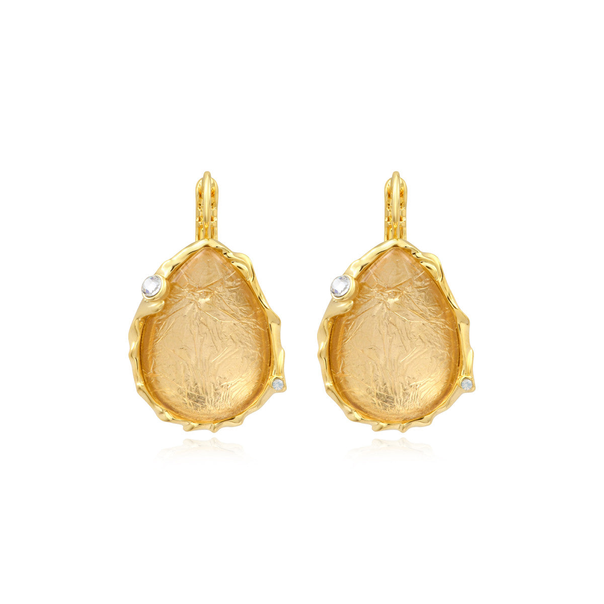 Boucles d'oreilles goutte dormeuses Océane en métal doré, cabochon et strass - blanc Blanc