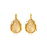 Boucles d'oreilles goutte dormeuses Océane en métal doré, cabochon et strass - blanc Blanc