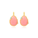 Boucles d'oreilles goutte dormeuses Océane en métal doré, cabochon rose pale et strass - multi Multi