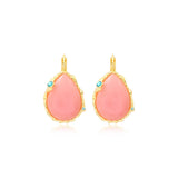 Boucles d'oreilles goutte dormeuses Océane en métal doré, cabochon rose pale et strass - multi Multi