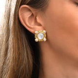 Boucles d'oreilles clip Océane en métal doré et nacre, motif coquillage - blanc Blanc