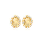 Boucles d'oreilles clip ovales Océane en métal doré, cabochon et strass - blanc Blanc