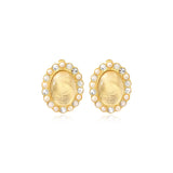 Boucles d'oreilles clip ovales Océane en métal doré, cabochon et strass - blanc Blanc