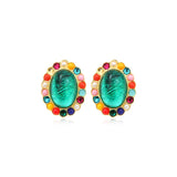 Boucles d'oreilles clip ovales Océane en métal doré, cabochons et strass - multi Multi
