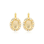 Boucles d'oreilles dormeuses ovales Océane en métal doré, cabochon et strass - blanc Blanc