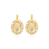 Boucles d'oreilles dormeuses ovales Océane en métal doré, cabochon et strass - blanc Blanc
