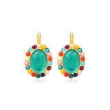 Boucles d'oreilles dormeuses ovales Océane en métal doré, cabochon et strass - multi Multi