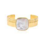 Bracelet jonc Ashanti large ajustable en nacre carrée et métal - blanc - taille M Nacre