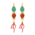 Boucles d'oreilles dormeuses longues Océane en métal doré, cabochons poire et résine émaillée - multi Multi