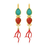 Boucles d'oreilles dormeuses longues Océane en métal doré, cabochons poire et résine émaillée - multi Multi