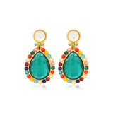 Boucles d'oreilles tige Océane nacre et cabochon goutte sertie de strass - multicolore Multi