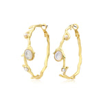 Boucles d'oreilles créoles Océane en métal doré avec strass et cabochon - blanc Blanc