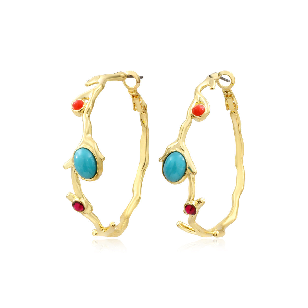 Boucles d'oreilles créoles Océane en métal doré et cabochons colorés - multicolore Multi