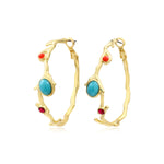 Boucles d'oreilles créoles Océane en métal doré et cabochons colorés - multicolore Multi