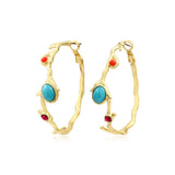 Boucles d'oreilles créoles Océane en métal doré et cabochons colorés - multicolore Multi