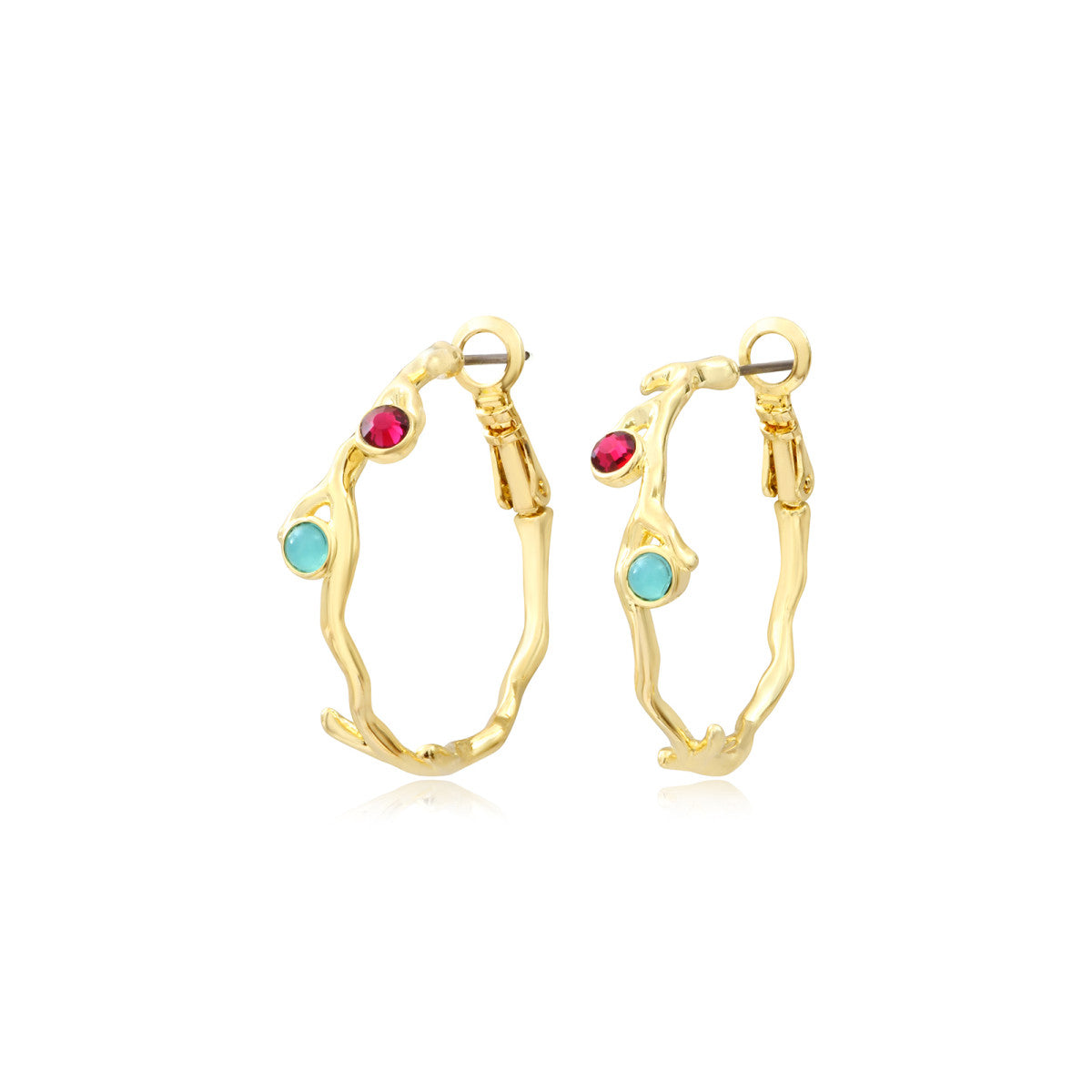 Petites boucles d'oreilles créoles Océane en métal doré et cabochons colorés - multicolore Multi