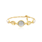 Bracelet Océane en métal doré, cabochons blancs et transparents - blanc Blanc