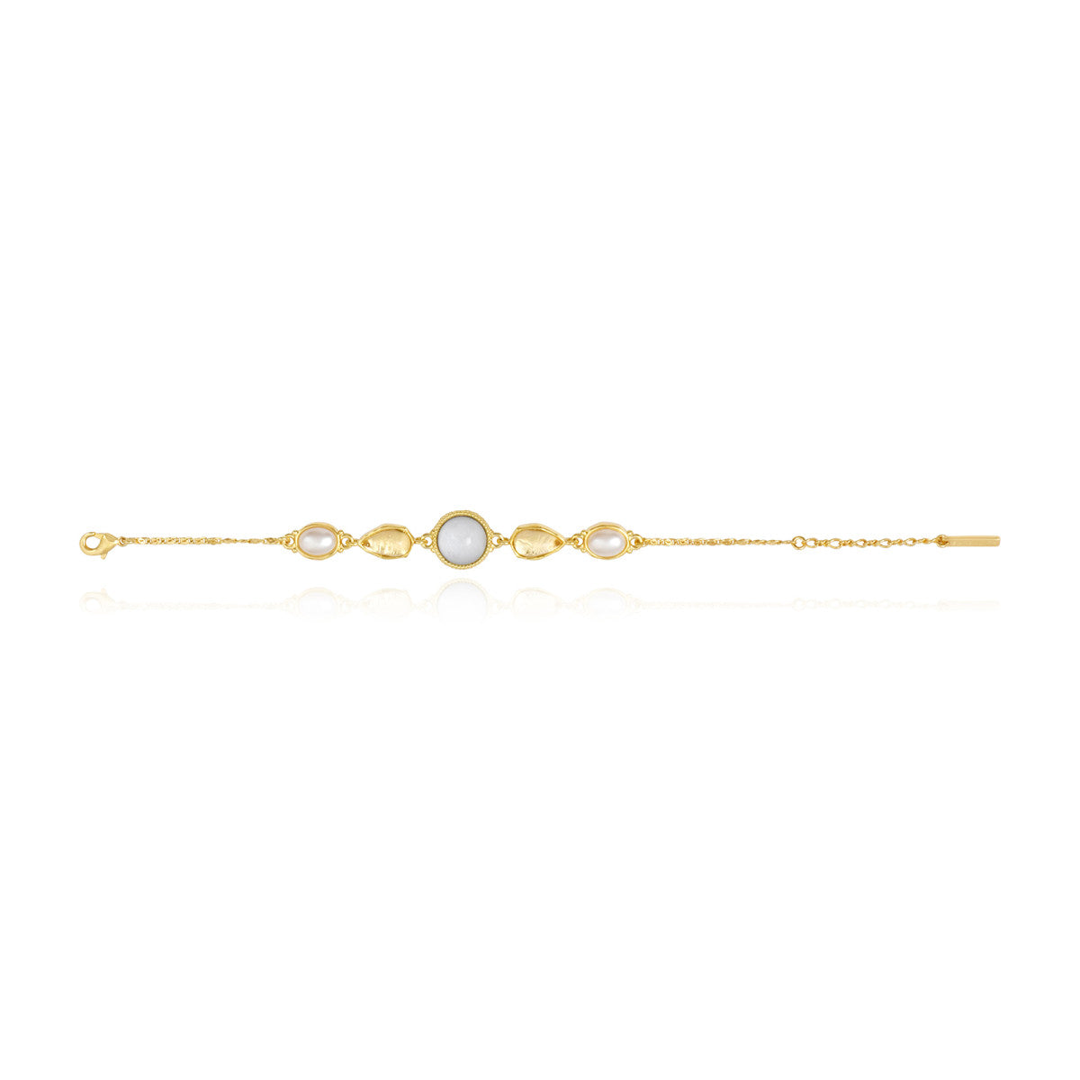 Bracelet Océane en métal doré, cabochons blancs et transparents - blanc Blanc