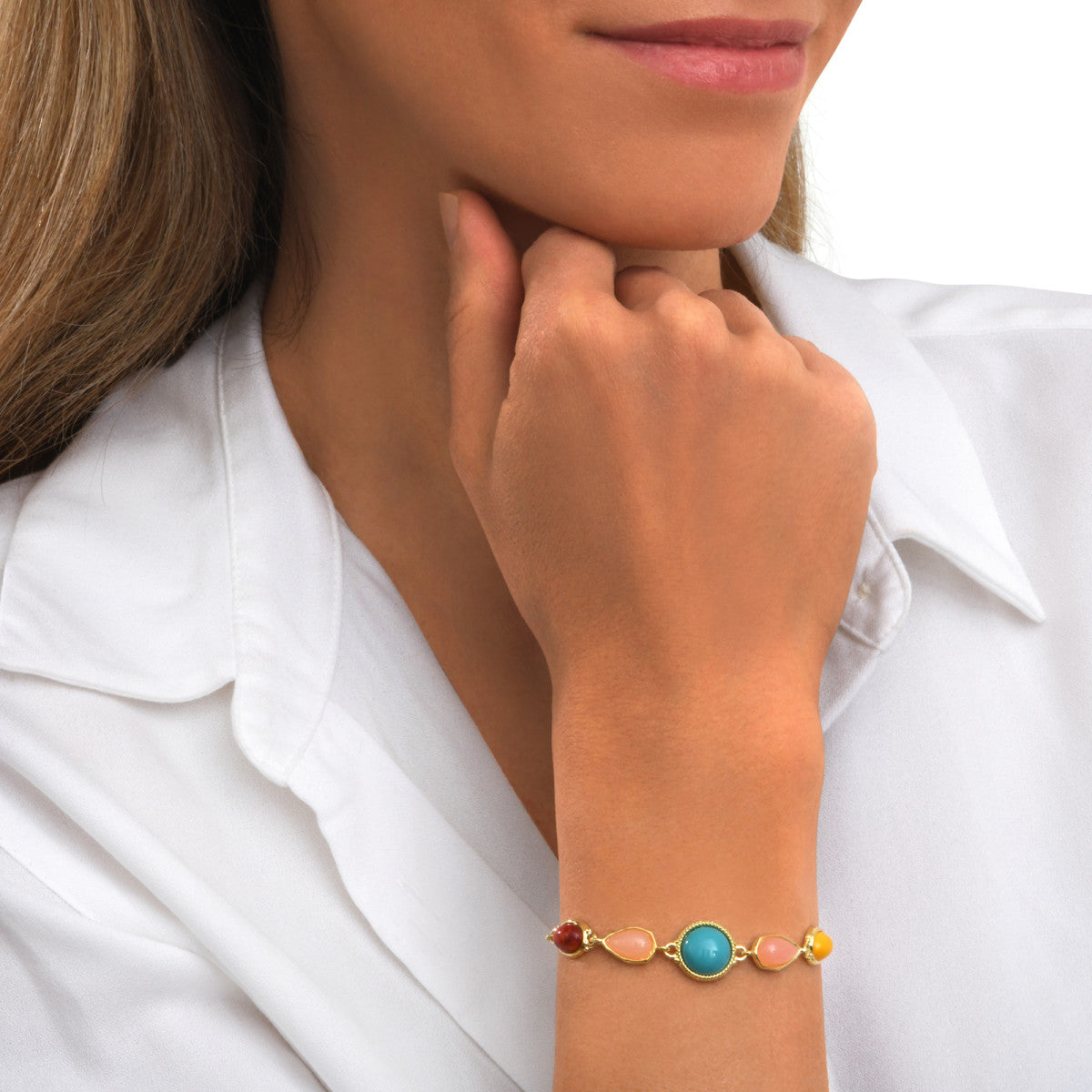 Bracelet Océane en métal doré, cabochons colorés - multi Multi