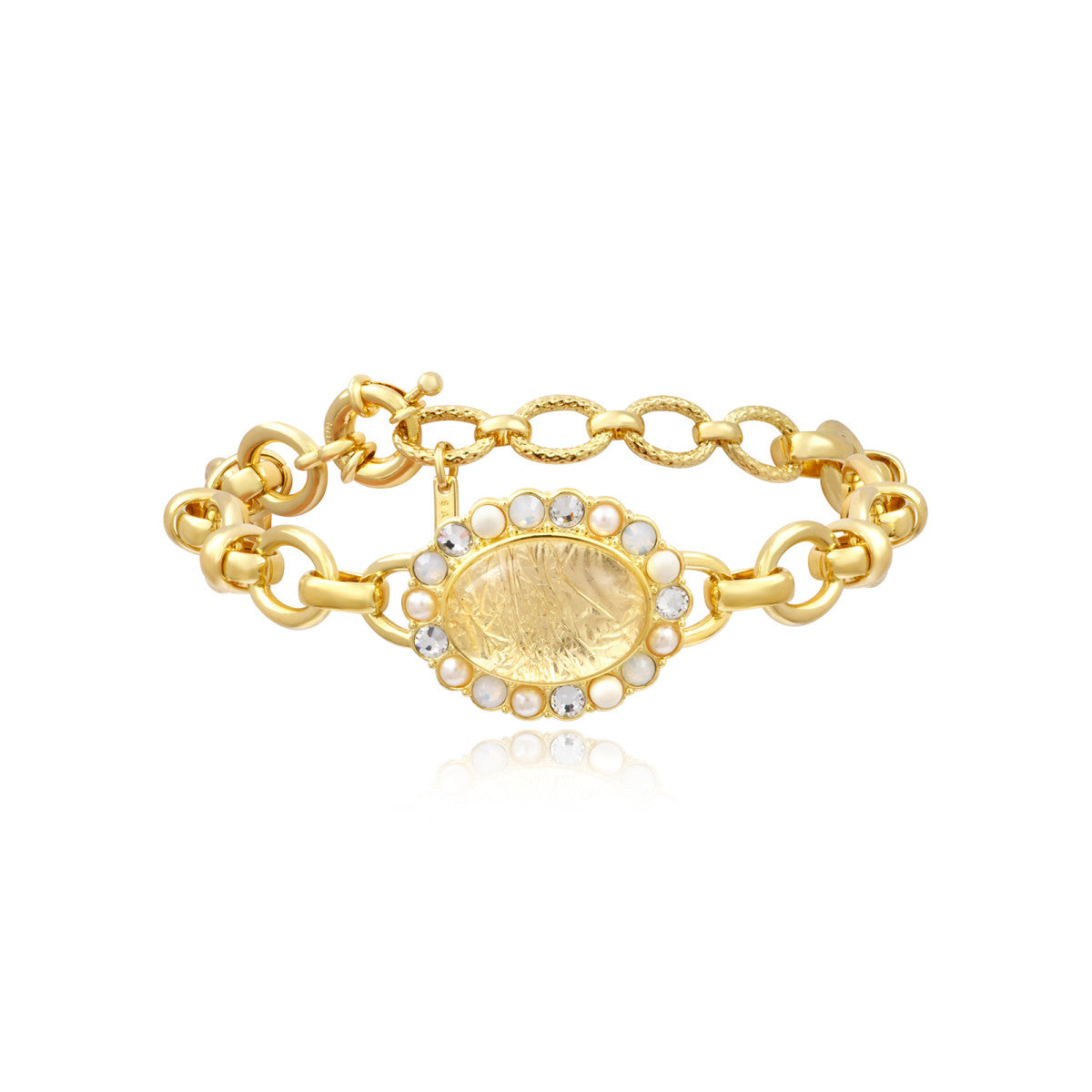 Bracelet Océane à grosses mailles et cabochon ovale serti de strass - blanc Blanc