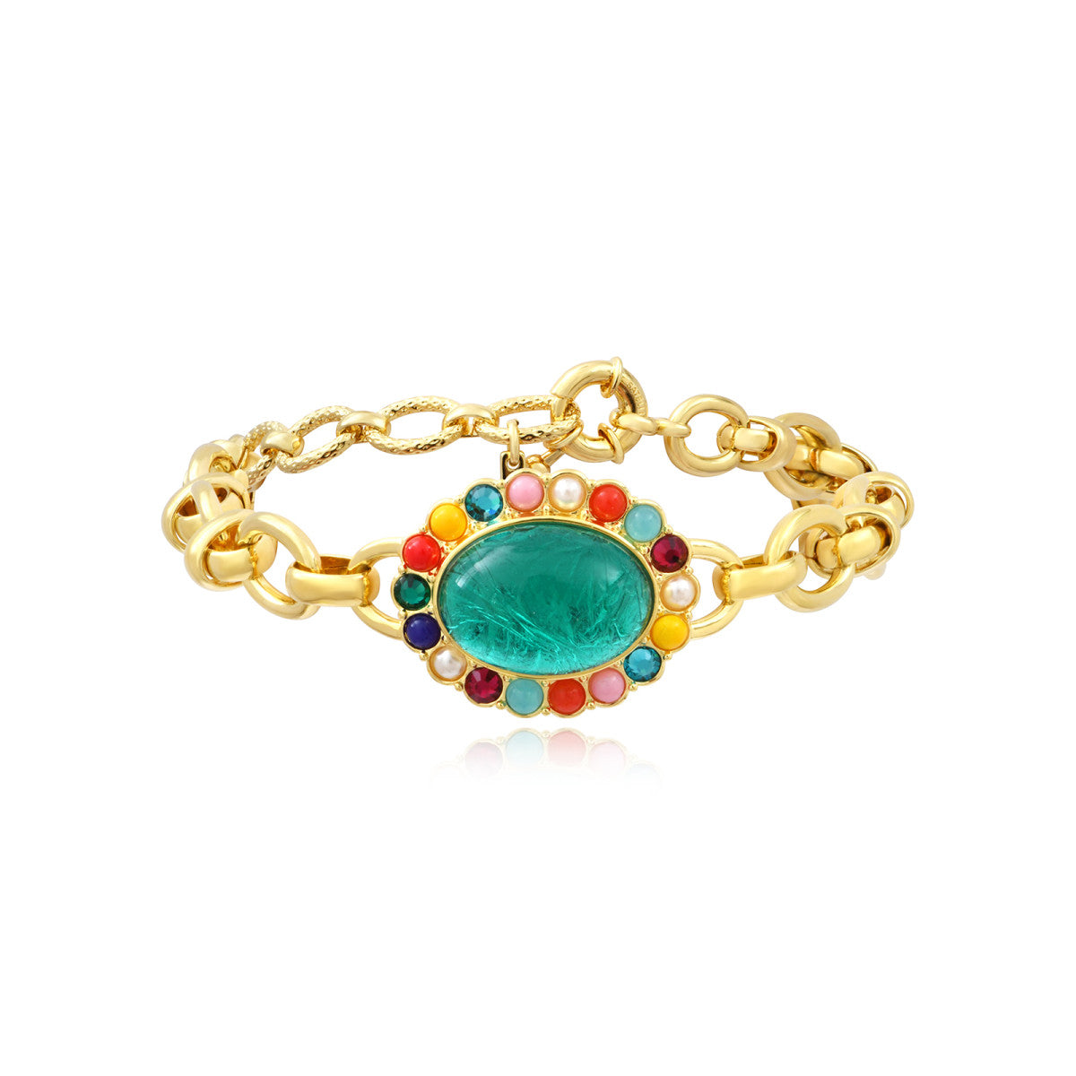 Bracelet Océane à grosses mailles et cabochon ovale serti de strass - multi Multi