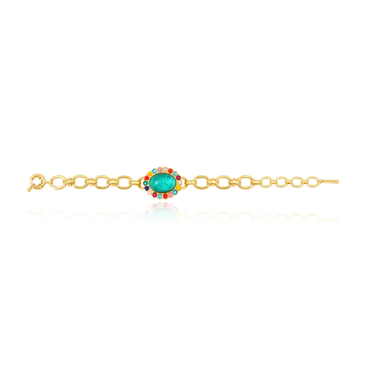 Bracelet Océane à grosses mailles et cabochon ovale serti de strass - multi Multi
