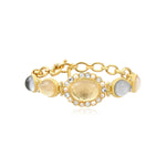 Bracelet Océane à grosses mailles dorées, cabochon ovale transparent et dégradé de cabochons blancs - blanc Blanc