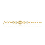 Bracelet Océane à grosses mailles dorées, cabochon ovale transparent et dégradé de cabochons blancs - blanc Blanc
