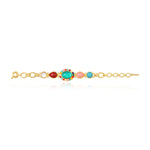 Bracelet Océane doré à grosses mailles, cabochon central turquoise et dégradé de cabochons colorés - multi Multi