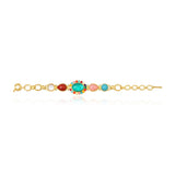 Bracelet Océane doré à grosses mailles, cabochon central turquoise et dégradé de cabochons colorés - multi Multi