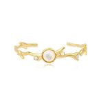 Bracelet jonc Océane doré, cabochon rond en nacre et strass - blanc Blanc