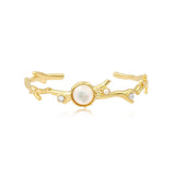 Bracelet jonc Océane doré, cabochon rond en nacre et strass - blanc Blanc