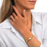 Bracelet jonc Océane doré, cabochon rond en nacre et strass - blanc Blanc