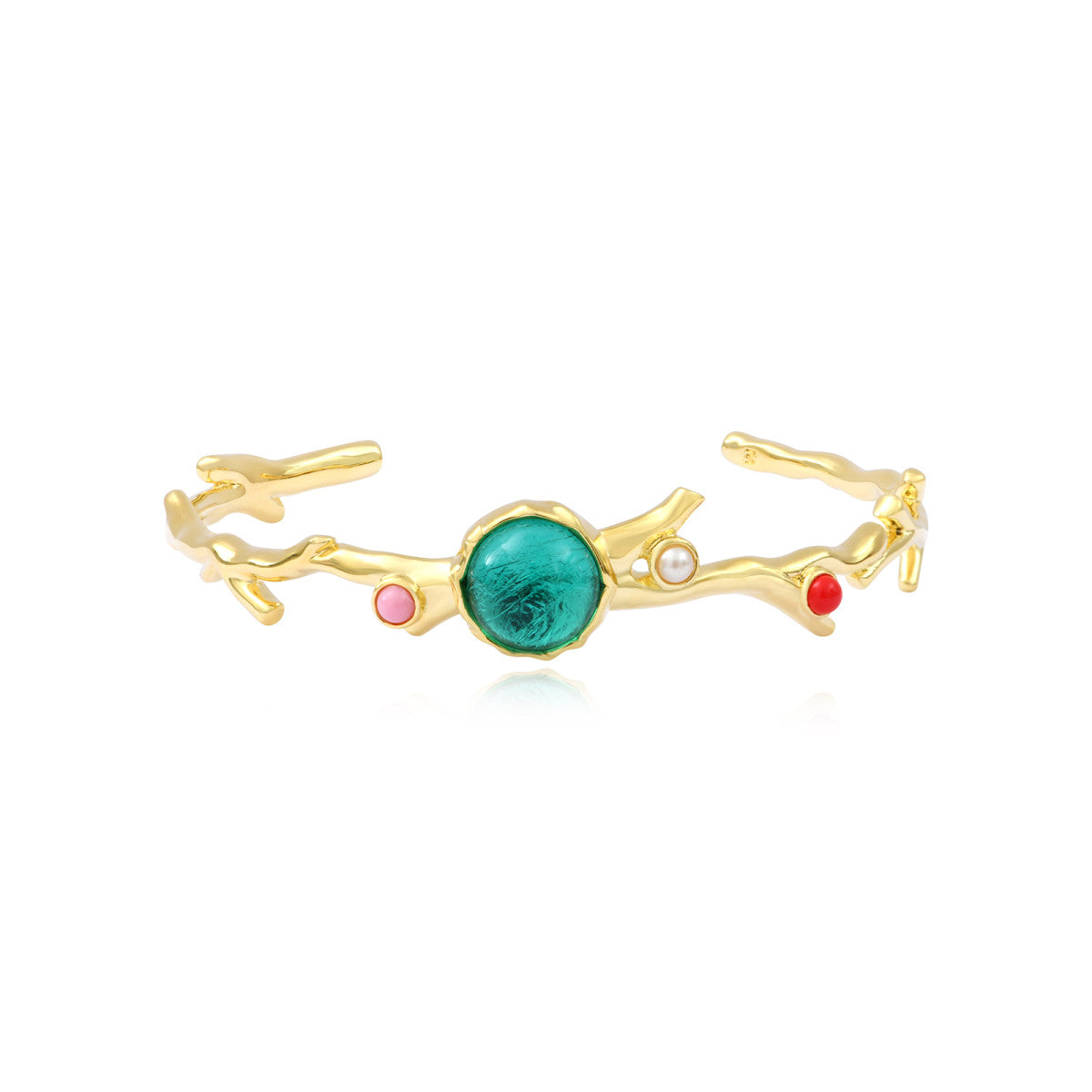 Bracelet jonc Océane doré, cabochon rond turquoise et cabochons multicolores - multi Multi